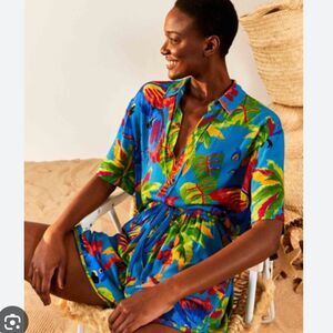 Farm Rio Sunny Day Unisex Tropical Shirt Button Front Short Sleeves Collar Small